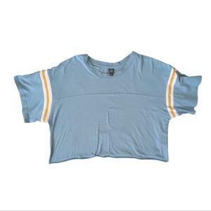 Wild Fable Blue Cropped T-Shirt with Yellow Stripes